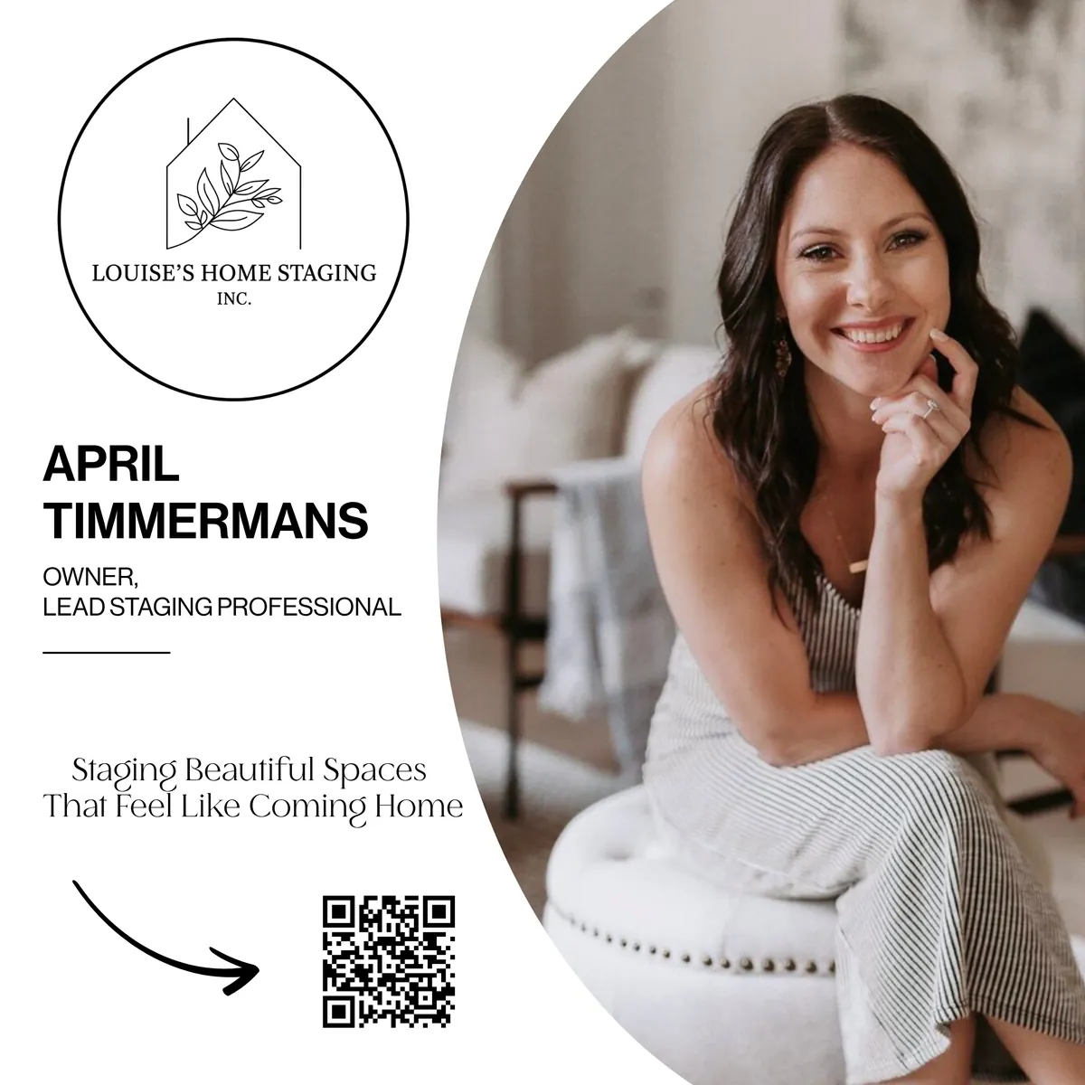 Louise's Home Staging spotlight card featuring owner April Timmermans