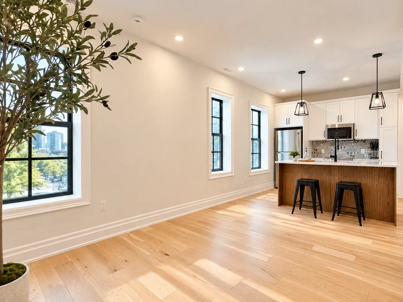 Open kitchen and living area in The Suite