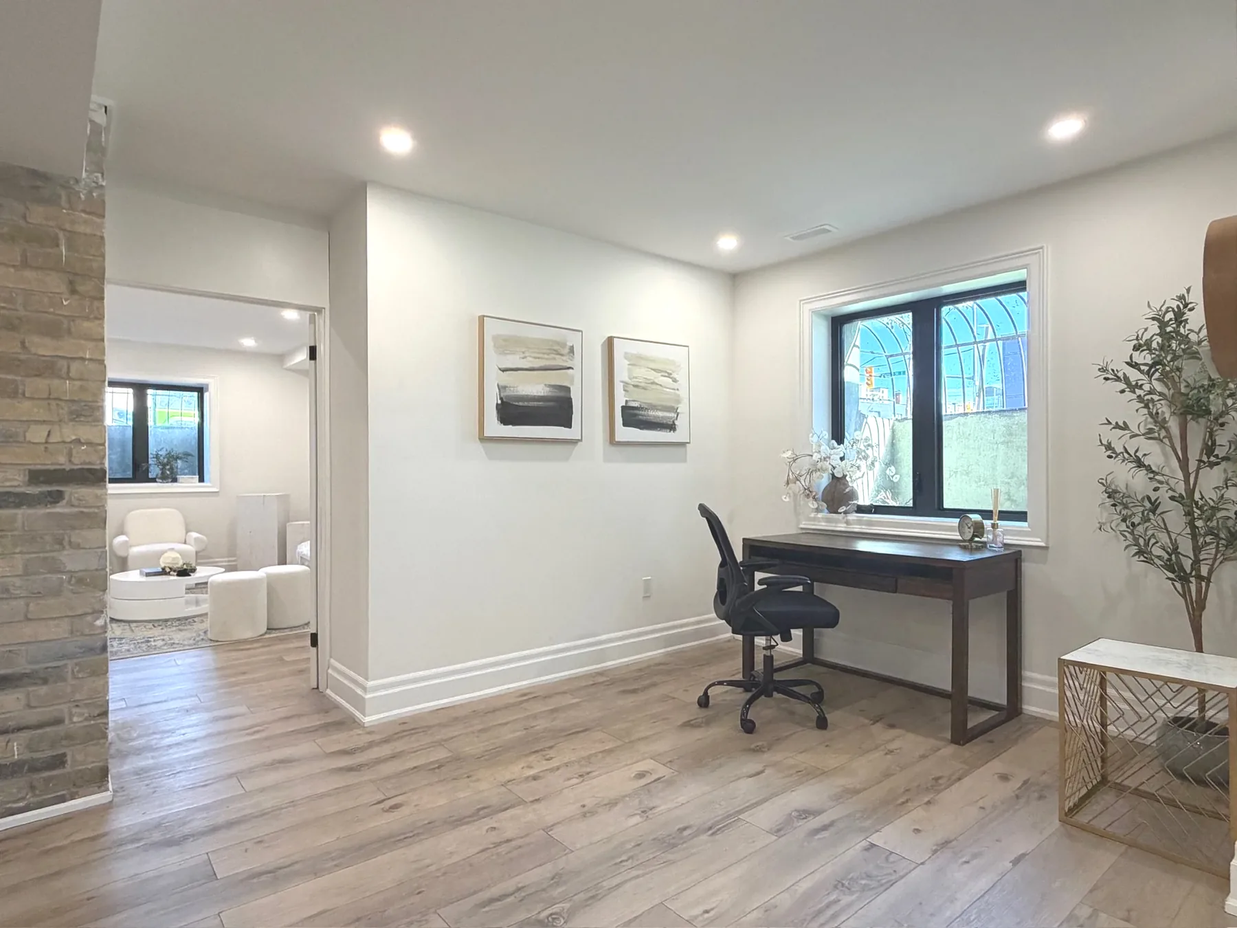 Office nook with desk and armchair